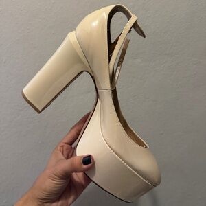 Valentino Nude Patent Leather Platform Heels – Slingback High Heel Pumps